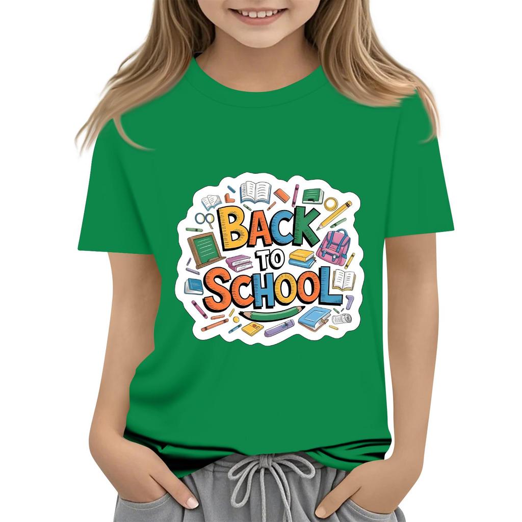 Children's Casual and Fashionable Round-Neck Printed Short-Sleeve Top for Back-to-School