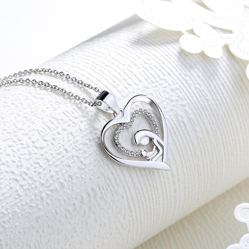 925 Sterling Silver Mother and Child Hug Necklace Female Love Pendant Collarbone Chain Versatile Premium Mother's Day Mom Gift