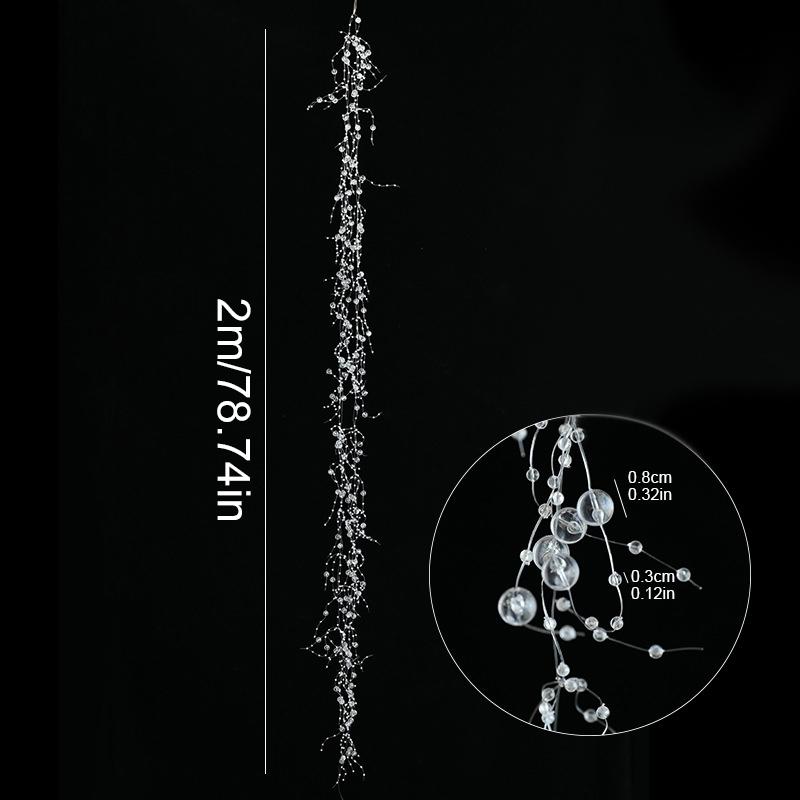 2M Festive Vine Wreath Decor Plastic Bead String Frosted Icicle Ornament Strand Christmas Ice Crystal Bead String Pendant