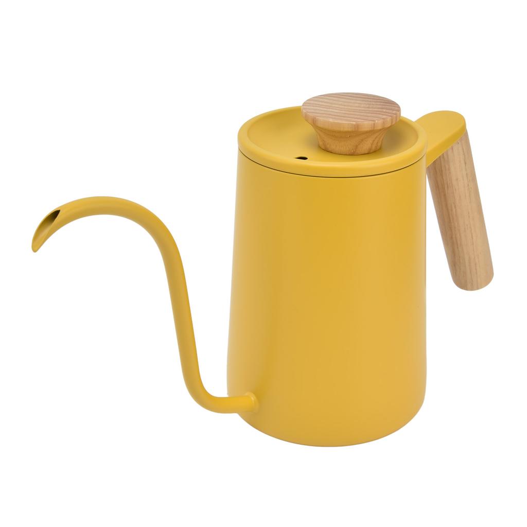Dzbanek do kawy ze stali nierdzewnej z wylewką typu gęsia szyjka, czajnik do herbaty z długą wylewką, ręczny ekspres do kawy, żółty 600 ml