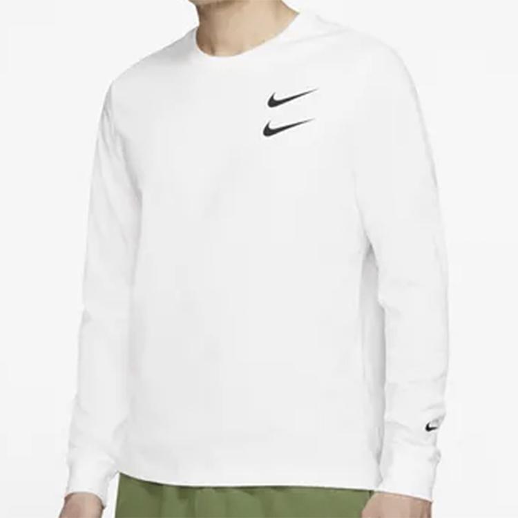 Nike Pánské tričko s dlouhým rukávem a kulatým výstřihem s logem Swoosh Bílé CK2260-100