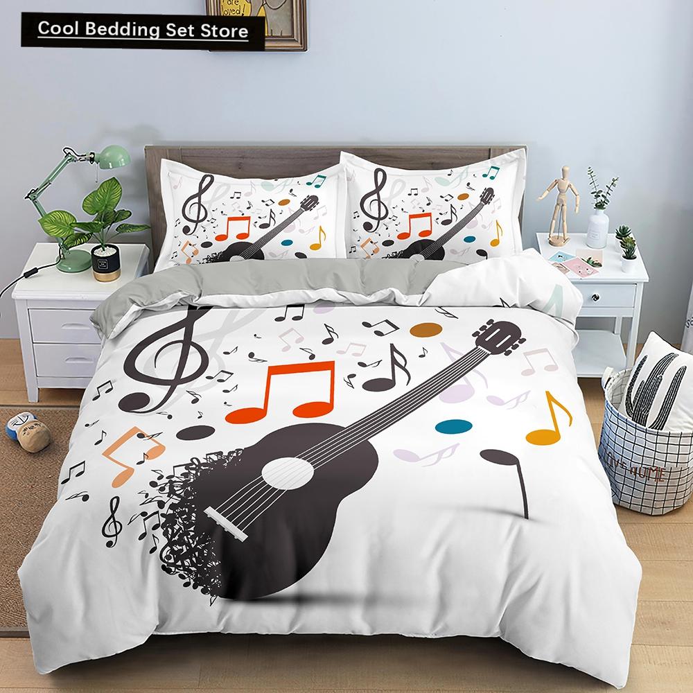 Piano Music King Queen Duvet Cover Musical Notes Bedding Set For Kids Teens Girls Black And White Piano Keys 2/3Pcs Quilt Cover