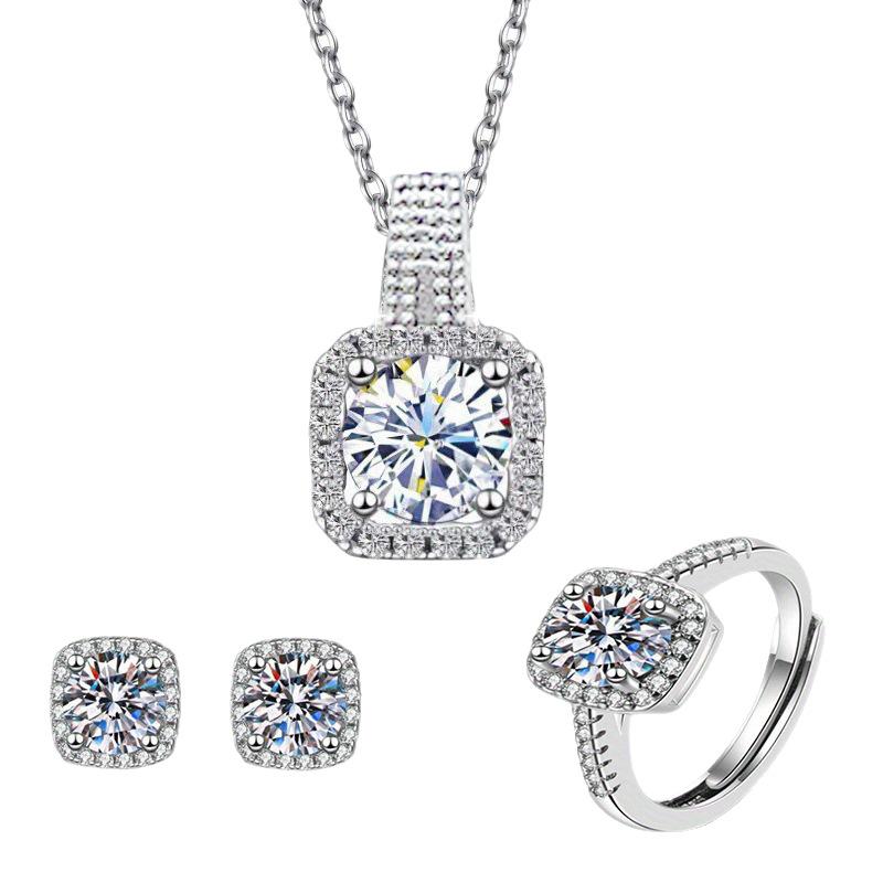 

4pcs/set Luxury Cube Jewelry Set, Women s Elegant Necklace, Earrings & Ring Set, Perfect Gift for Valentine s Day, Christmas Gift, Bi