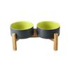 RuHan Raised Ceramic Pet Food Bowl with Wooden Stand