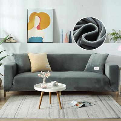 Grey Color Velvet Fabric Sofa Covers for Living Room Stretch Solid Color Couch Covers Set Armchair Cover Cushion Cover 1PC