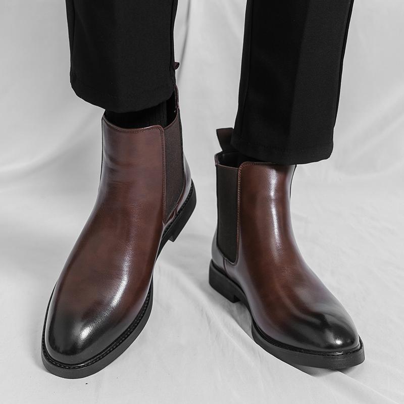 Designer New Men's Black Brwon Pointed Toe Casual Ankle Boot Male Winter Fashion Style Comfortable Chelsea Leather Shoes