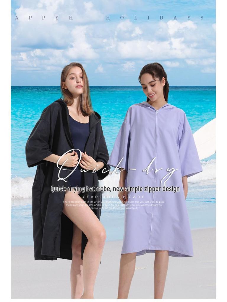 Quick-Dry Surf & Dive Change Robe: Zippered, Absorbent Beach Towel Poncho