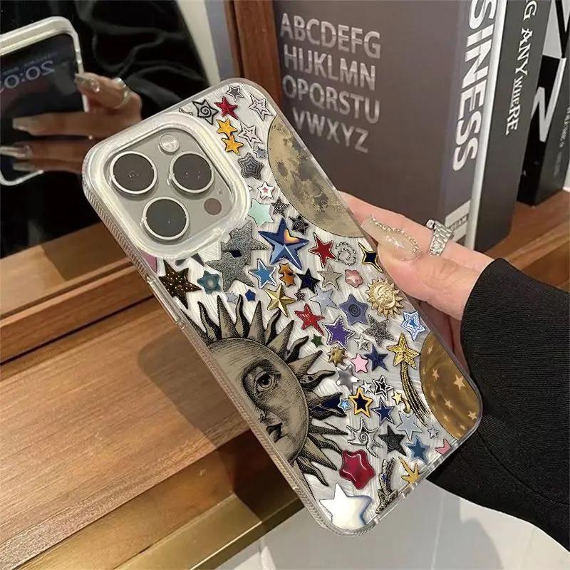 Luxury Abstract Sun Silicone Phone Case For iPhone 16 15 Pro Max Plus 16E 14 13 12 11 Pro Max XR X XS 7 8 Plus Shockproof Cover