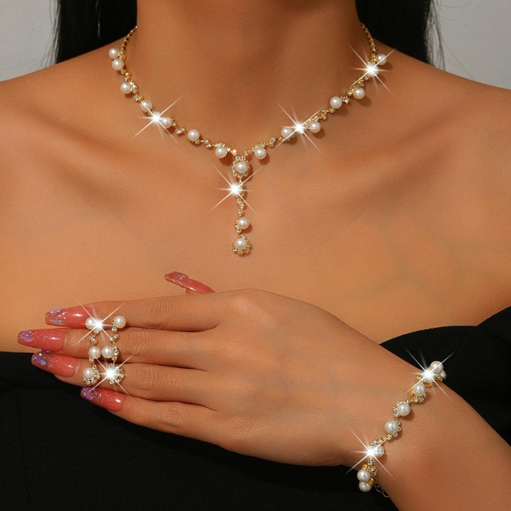 

Простой и Изысканный Набор из Ожерелья-цепочки с когтями, Серег и Браслета из трех частей с жемчугом, Цепочка для ключицы, Аксессуары для вечернего платья