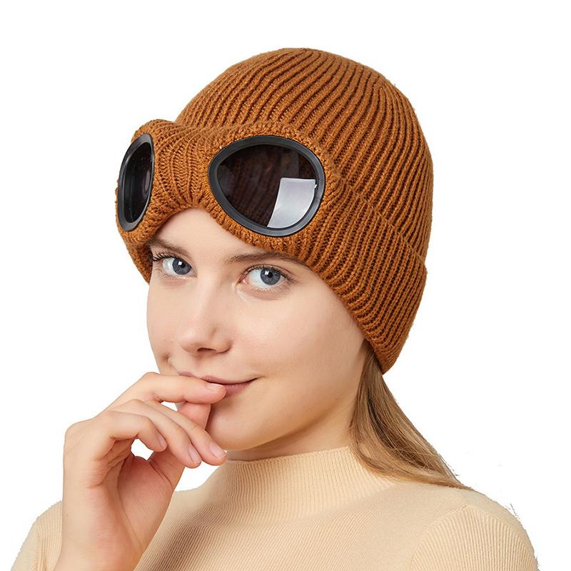Căciulă tricotată unisex pentru bărbați și femei cu ochelari de protecție, rezistentă la vânt, călduroasă de iarnă, căciuli de schi, moale, caldă, antiderapantă, protecție pentru urechi