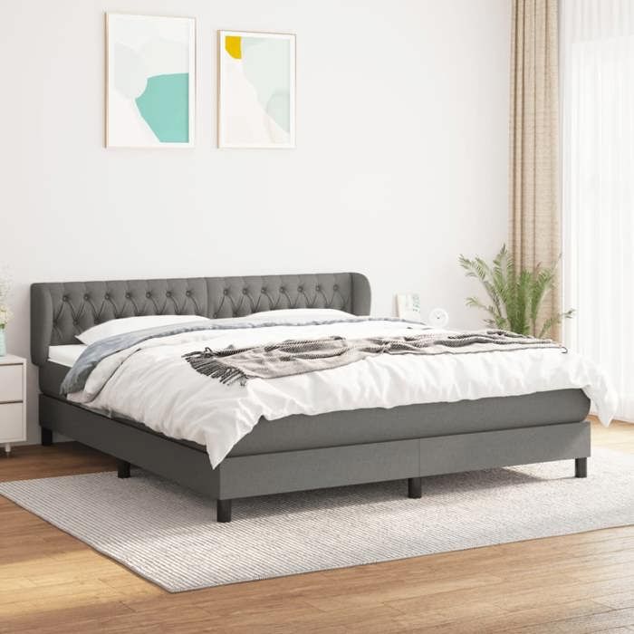3126502 vidaXL Lit à sommier tapissier avec matelas Gris foncé 180x200cm Tissu