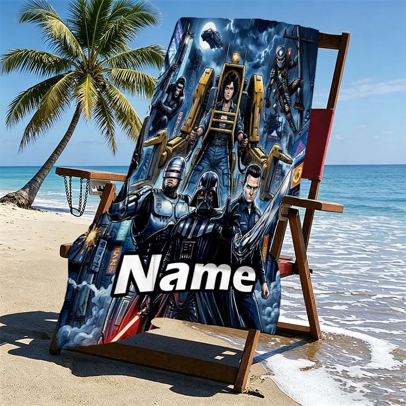 Custom Name Personalized Batman Print Beach Towel, for Trip Camping Beach Party Home Decor, Birthday Gift for Family & Friends
