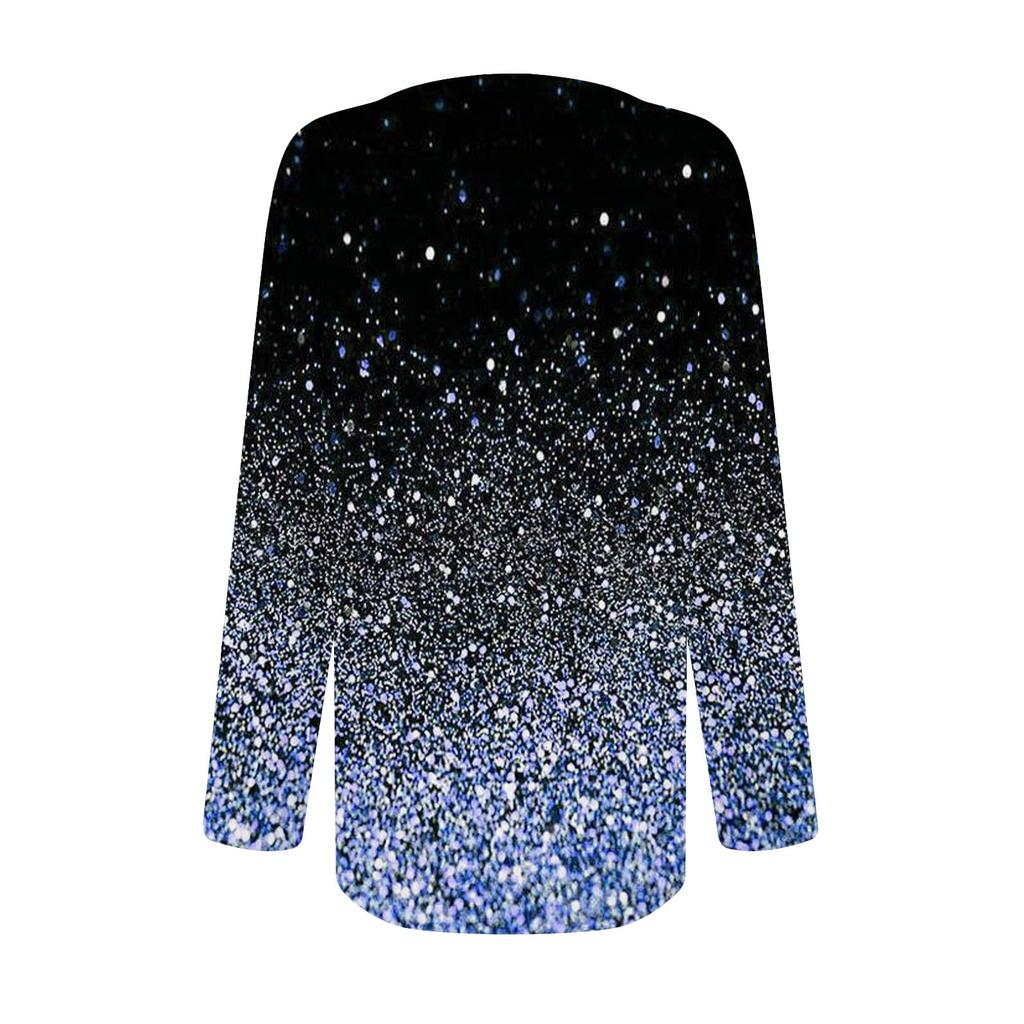 Top tricou cu mânecă lungă, cu mânecă lungă, cu nasturi decorative, cu gât rotund, pliat