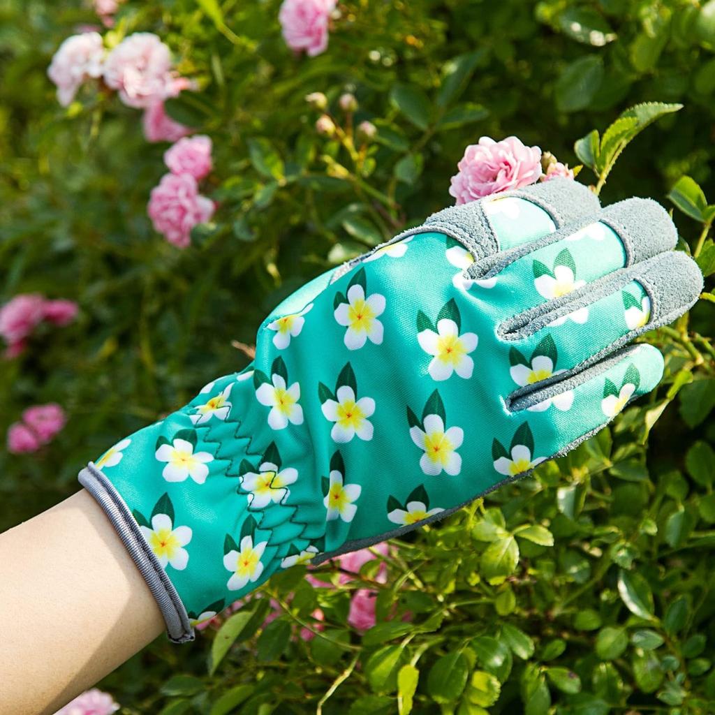 Fuhikama Gardening Floral Soft Synthetic for Farm and Splitting Firewood Gloves, Print, Thorn-Resistant, Breathable, Leather, Gardening, Work,