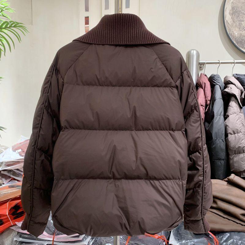 Womens Short Puffer Coat 2026 Winter Knit Panel Collar Jacket Windproof Warm Cotton Blend Outerwear