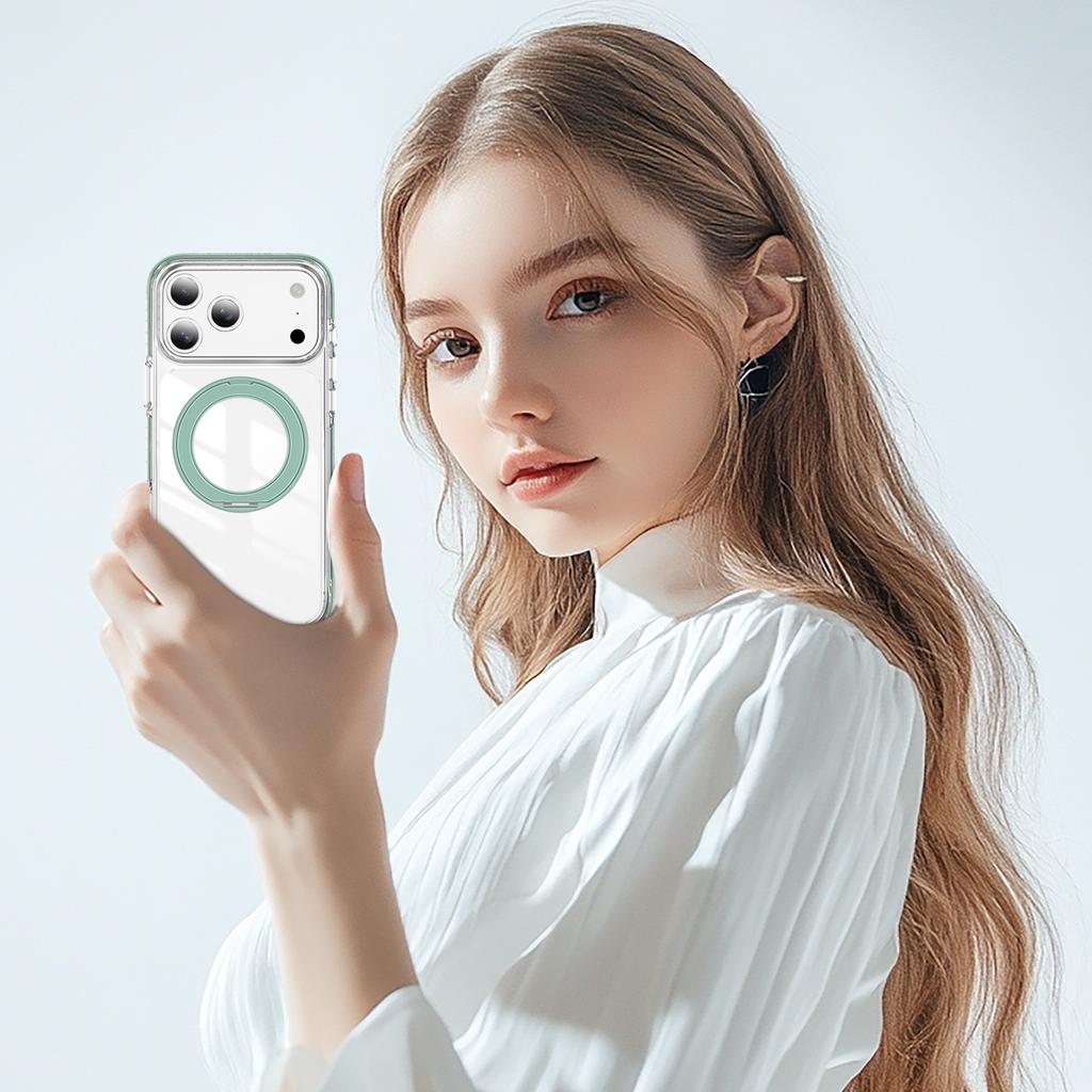 360 °   Rotatable Stand Magnetic Phone Case for iPhone 12-17 Series, MagSafe Compatible Clear Shockproof Cover with Ring Holder