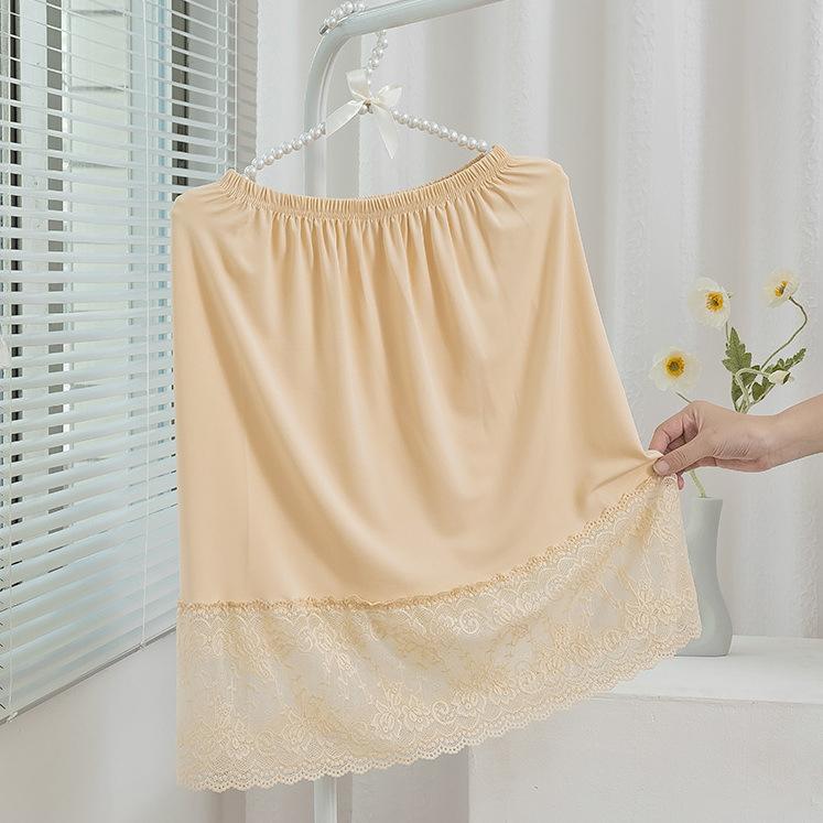 Women Mid‑Length Half Slip Underskirt Lace Hem Anti‑See‑Through A‑Line Modal Liner Skirt Summer Inner Base Skirt