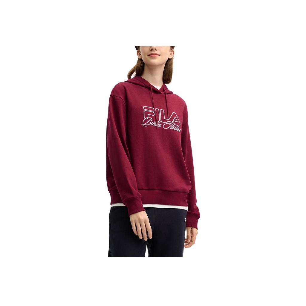 Fila Fashion Casual Fleece Hooded Sweatshirt Women Tops Rose-Red F11W519218FWI