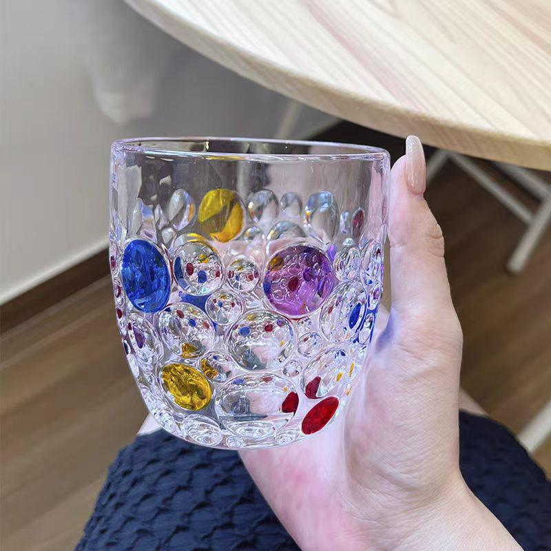 Rainbow Sheen Hand-Painted Glass Cup - Bling Design for Summer