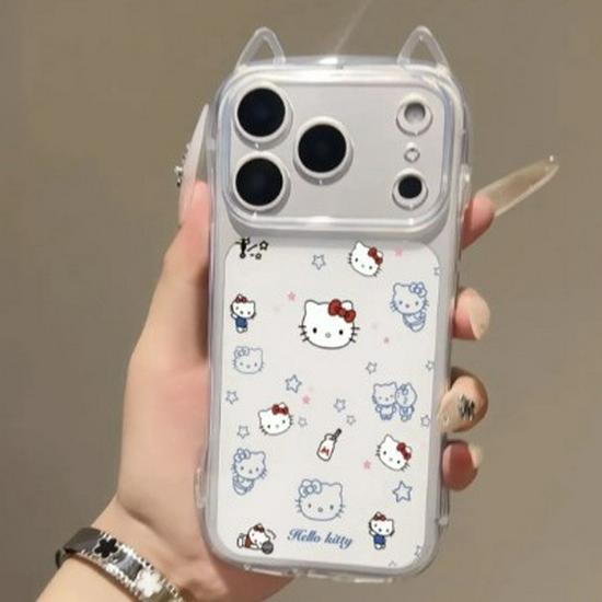 Hello Kitty Cat Ears Clear Phone Case for Apple 17PRO/16/15/13 Pro Max/12