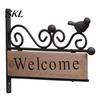 Bird Welcome Sign Mini Sign, Retro Carved Wooden Panel with Iron Frame Wall Vintage Decoration Mounting for Outdoor Porch Courtyard Gates Fences,