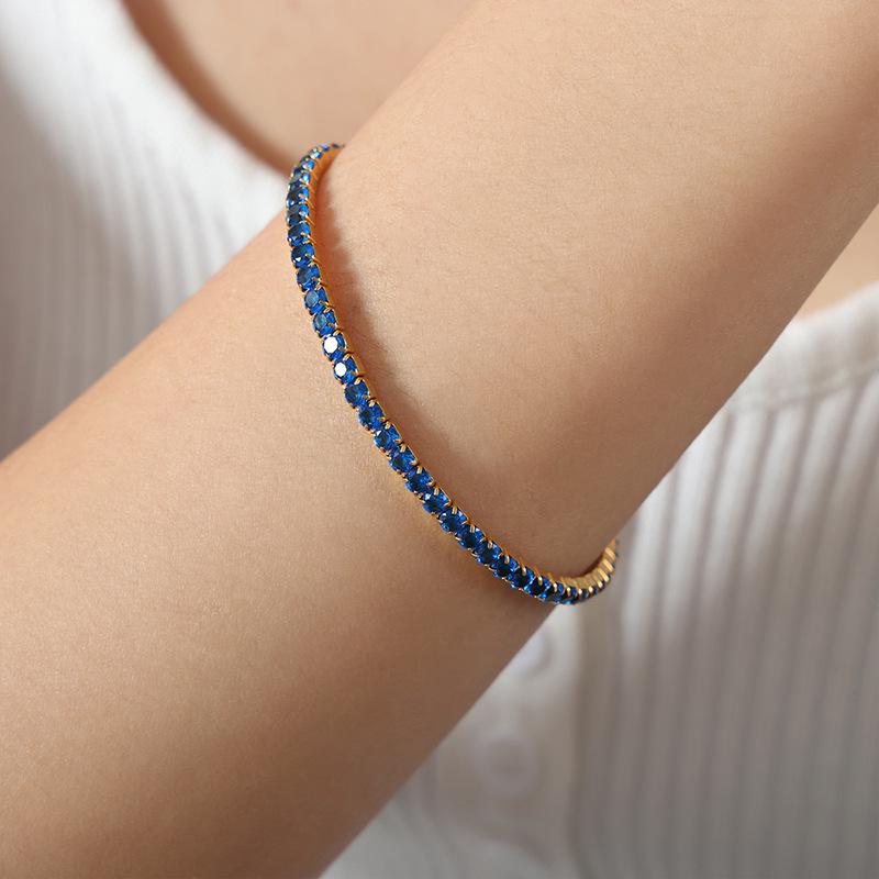 Colorful Elastic Zircon Bracelet: 18K Gold-Plated Titanium Steel, Versatile & Elegant for Women