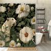 1pc Natural Jungle Plant Animal Leopard White Floral Shower Curtain, 12 Hooks Bathroom Decor
