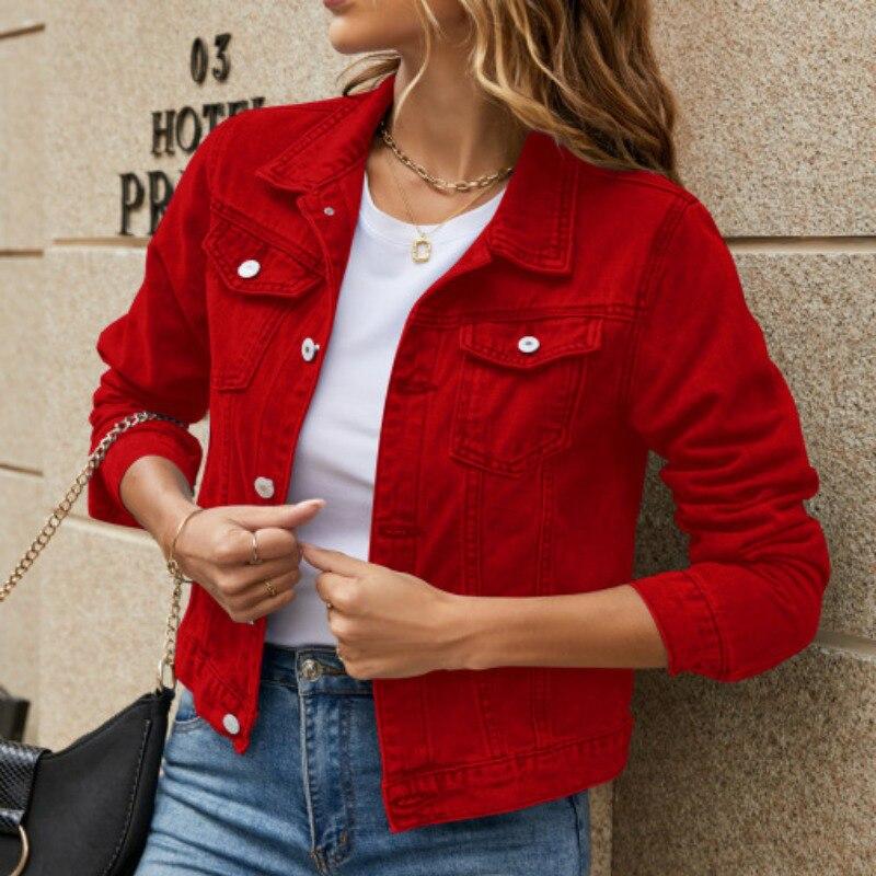 Autunno Moda Donna Giacca di jeans Vintage Casual Manica lunga Jean Giacche Donna Solido Abbottonatura Tasca Cappotto invernale sottile 29029