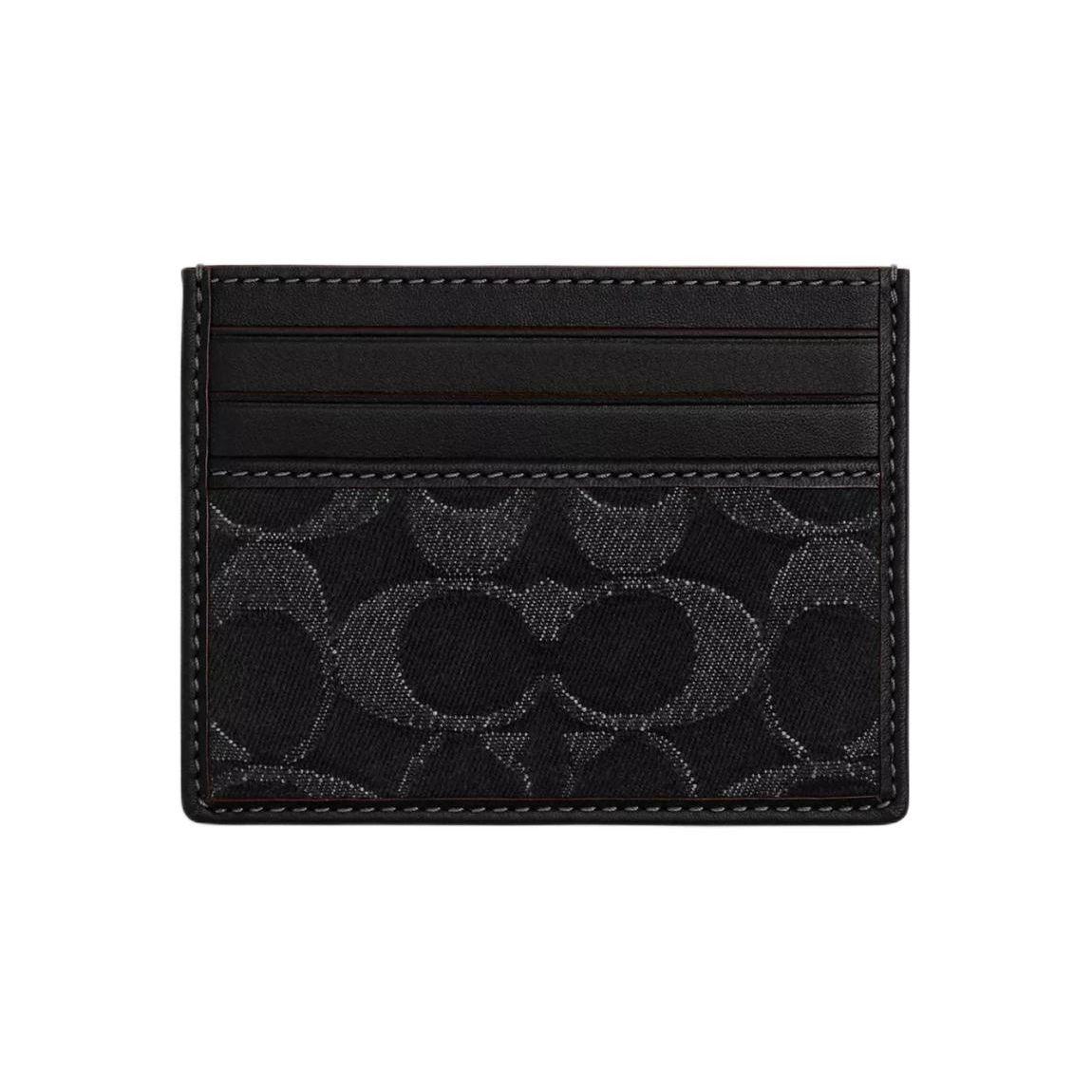 Coach Card Case With Three Credit Card Slots Iconic Denim Women Card Case Silver Black CP224-SVDTV Black