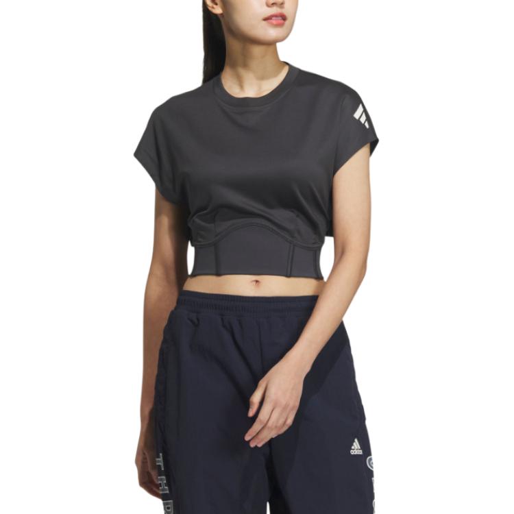Adidas Colorblock Solid Logo Sports Casual Short Sleeve T-Shirt Women T-Shirts Black JN3504