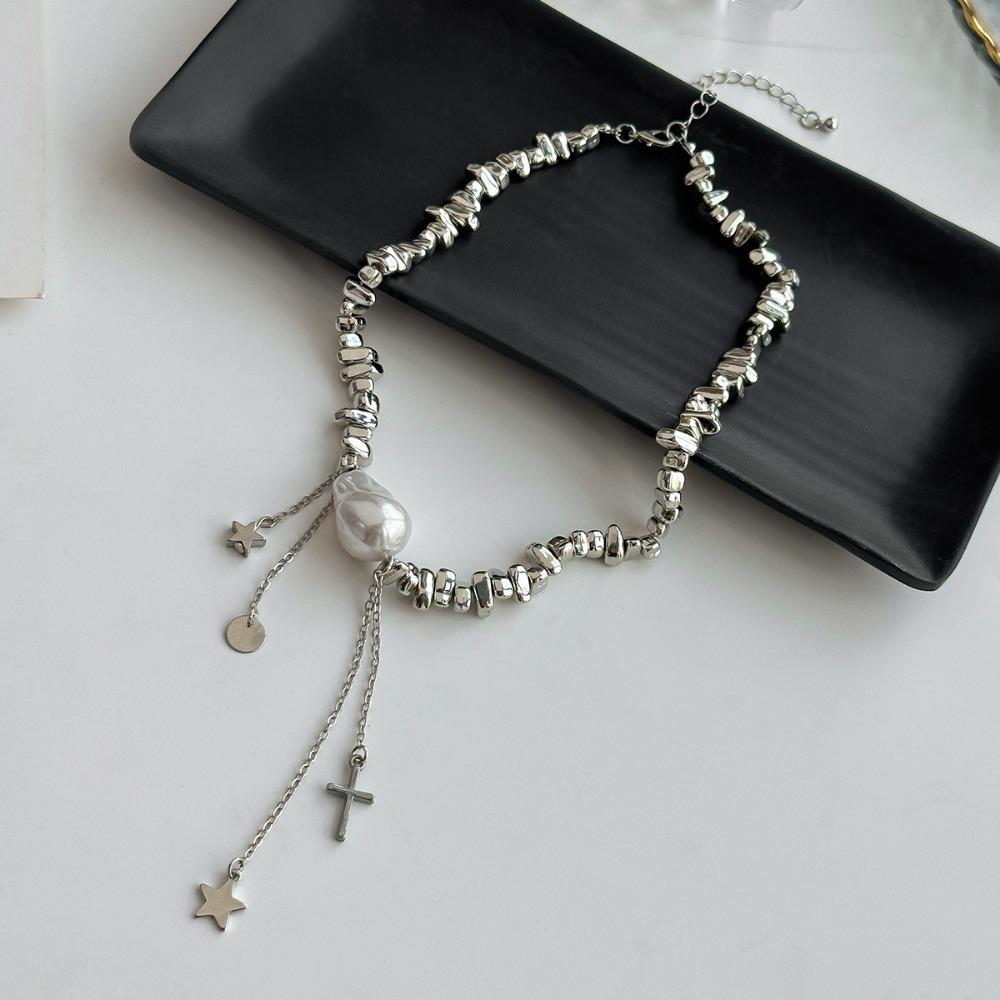 Star Women Necklaces Gold Collarbone Chain Hip Hop Imitation Pearl Chian  Lady Jewelry