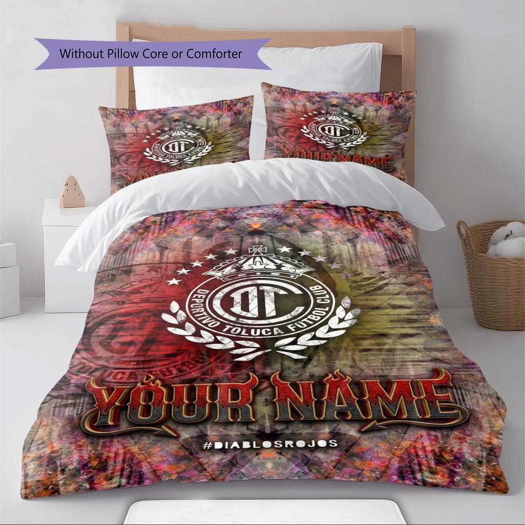 Name Custom Deportivo Toluca FC Logo Pattern Bedding Set Quilt Cover Pillowcase Home Decor Gift (1 * duvet cover + 2 * pillowcase, without core)