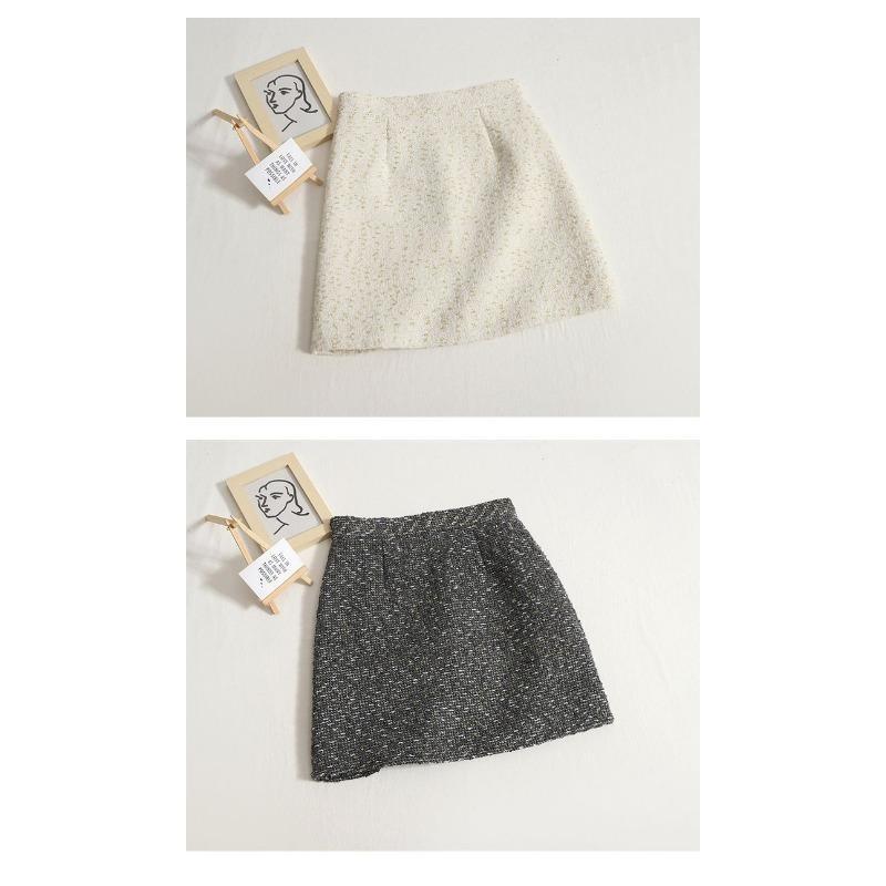 Damen Tweed Minirock Hoher Bund A-Linie Eleganter Kurzer Rock