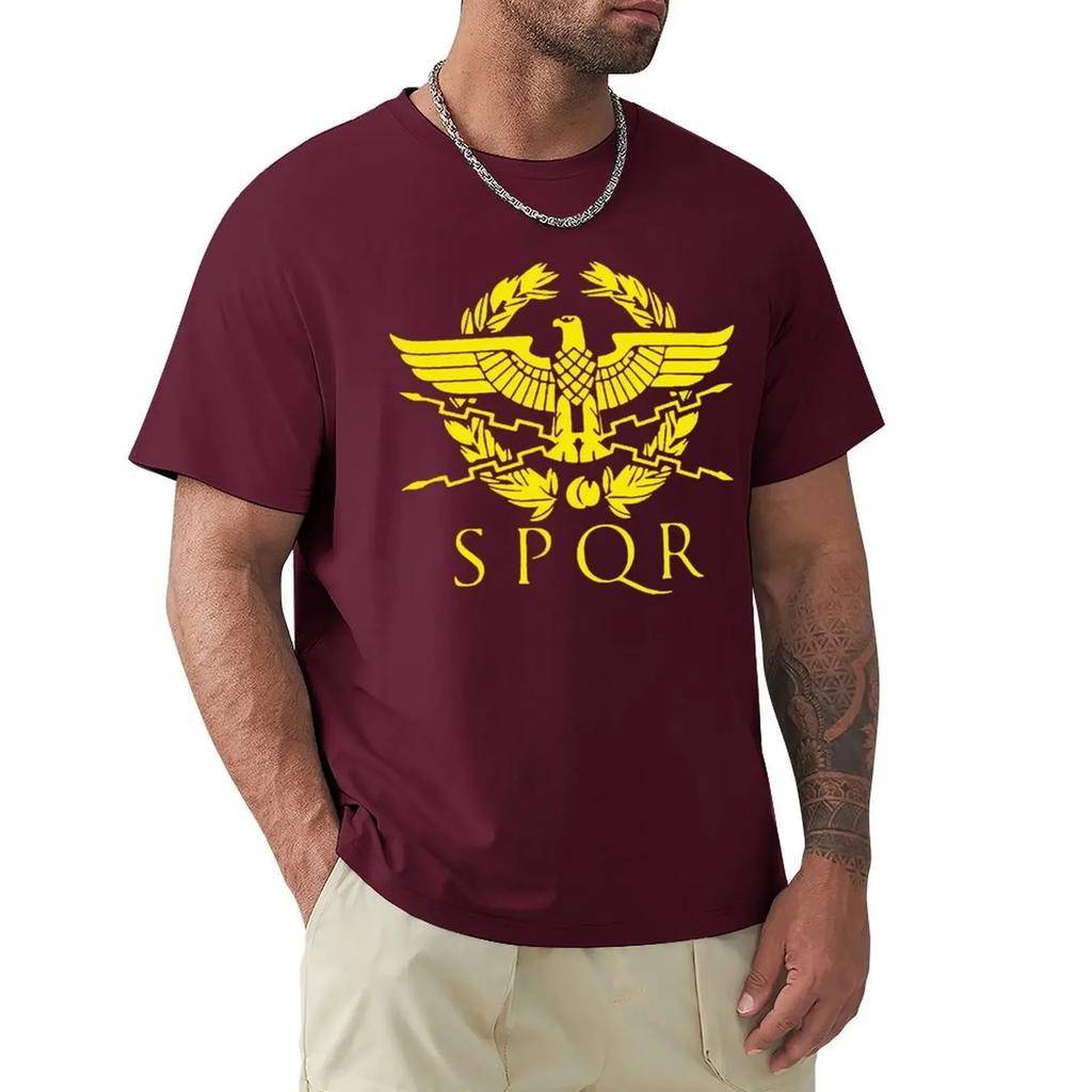 New Arrivals 2024 Vintage Spqr Eagle Rome Latin Cool Retro Red Print Men's Tee Shirt 100% Cotton Short Sleeve Tees#Color(4)