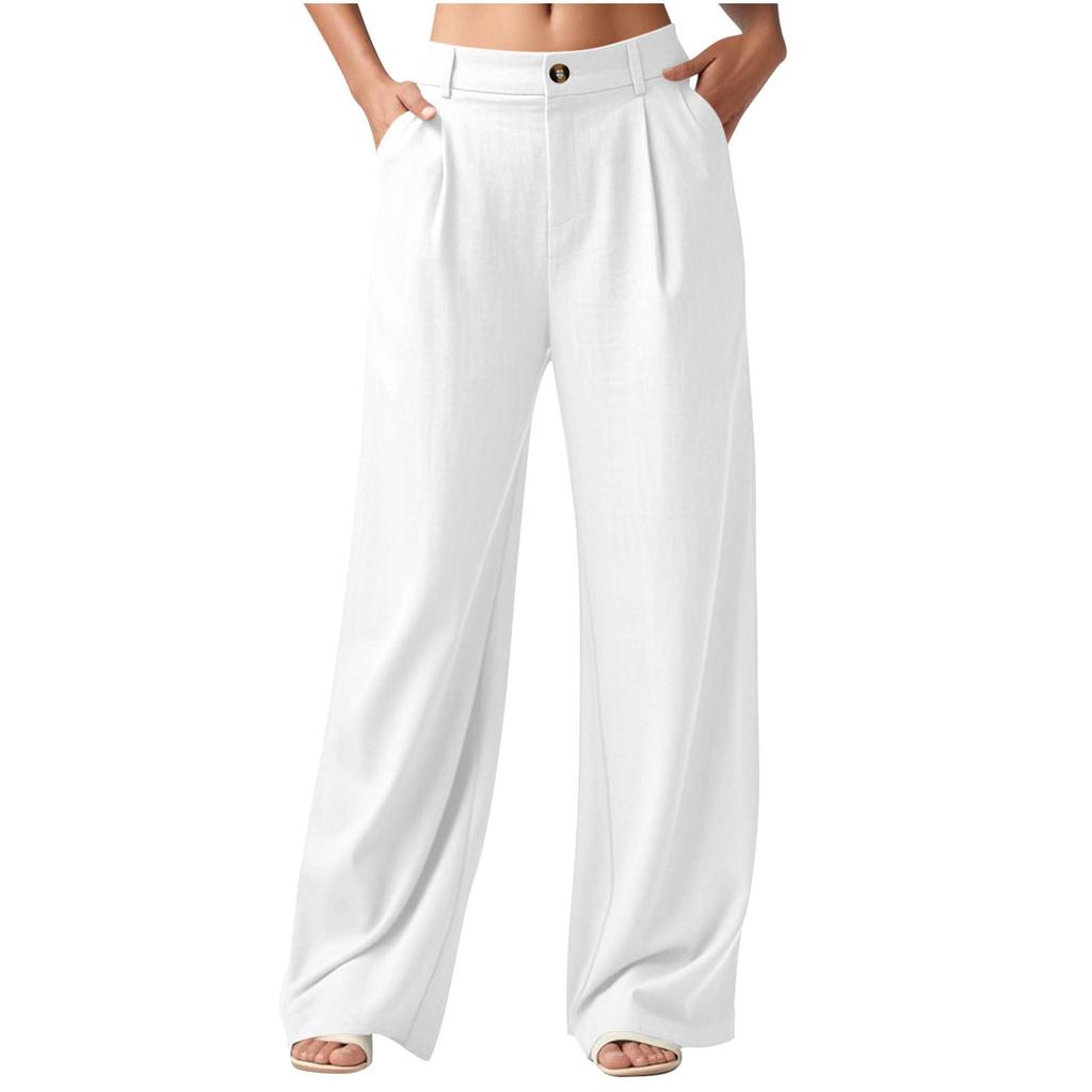 Women's Fashion Solid Color Casual Trousers Wide Leg Pants Loose Cotton And Linen Trousers