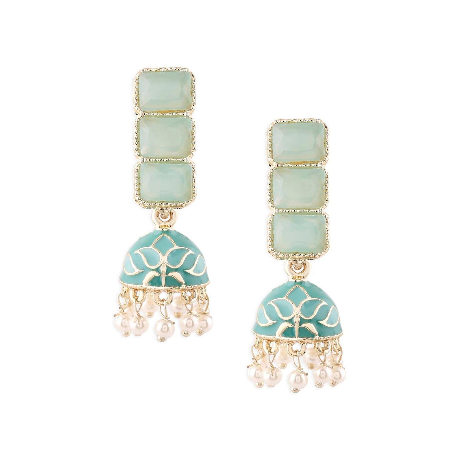 Mint Green Enamel Ethnic Style Jhumki Earring For Women