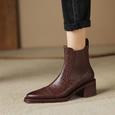 2024 Autumn Boots Women Genuine Leather Shoes for Women Pointed Toe Ankle Boots Chunky Heel Shoes Western Boots Platform Shoes