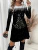 2025 Women's Christmas Dress Fashion O-Neck Long Sleeve Christmas Tree 3D Printed A-Line Dress Ladies Dresses Plus Size Femme