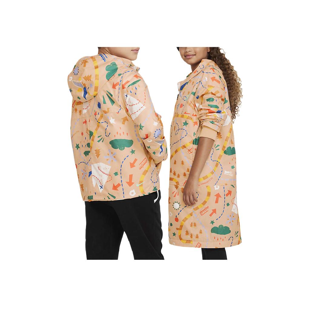 Nike All Over Print Hooded Zip Casual Jacket Kids Jackets Yellow DR6115-252