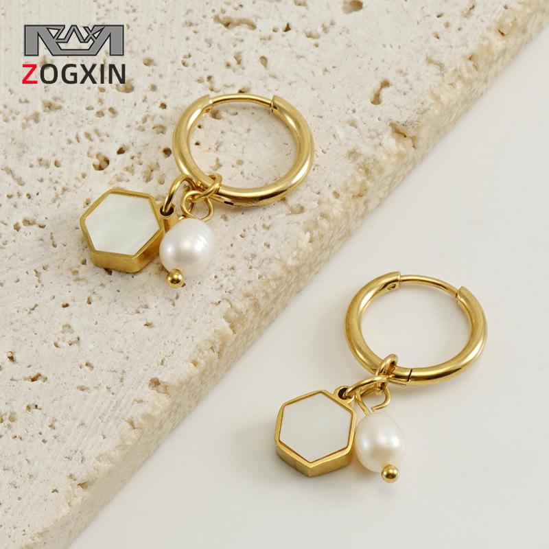 18K Gold Titanium Steel Minimalist Pearl Drop Earrings for Women - Non-Fading, Elegant Fashion Accessory