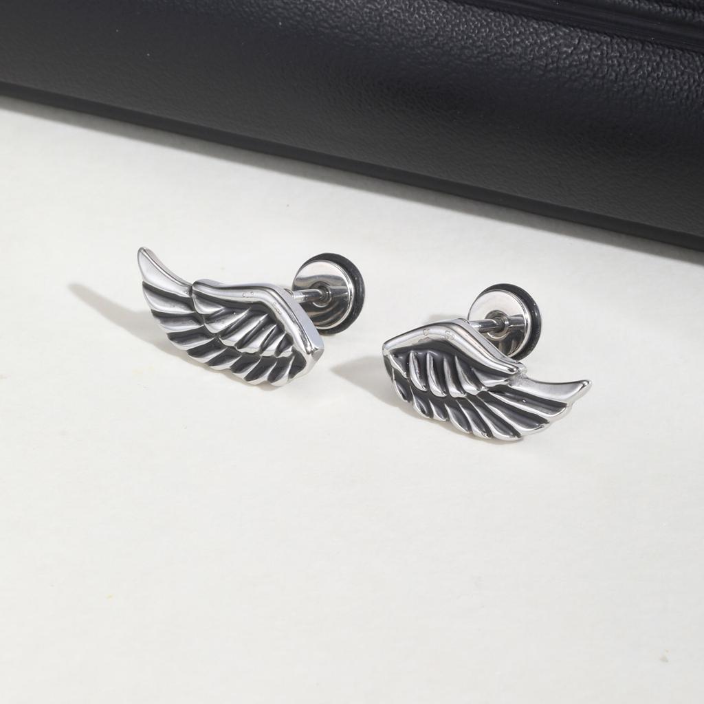Vnox Gothic Devil Wing Stud Earrings, Angel Feather Piercing Ear Jewelry, Mens Boys Vintage Brincos