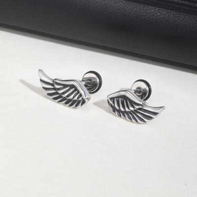 Punk Wings Earrings for Men Boys,Retro Grey Stud Earrings,Hiphop Zircon Gifts