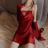 Women Sexy Lingerie Set Erotic Mesh Backless Suspender Nightgown Tie Up Outer Robe Porn Underwear Sex Costumes