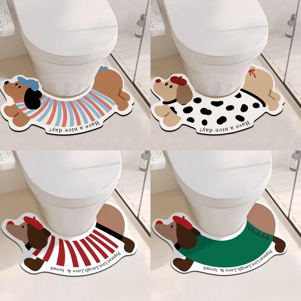 Cartoon Dachshund Dog Bathroom Mat With Absorbent Silicone Diatom Mud Non Slip For Home Use
