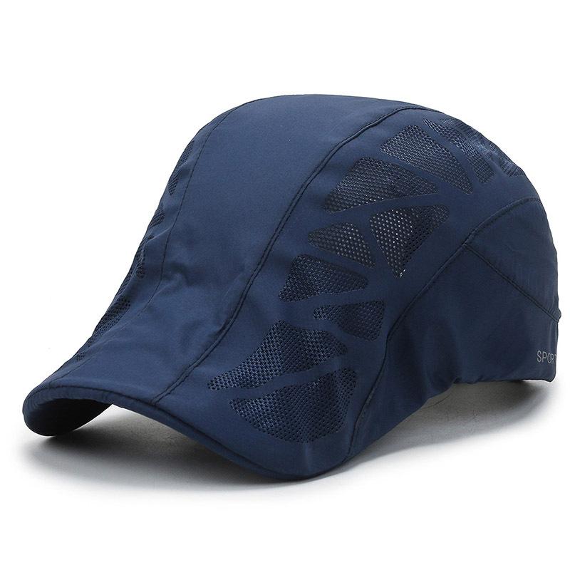 

Summer Sports Mens Sun Hats Breathable Mesh Quick-drying Visor Caps Outdoor Gorro Hombre Boina Golf Hat Fashion Solid Flat Cap темно-синього кольору