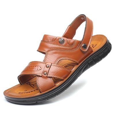 Sandale pentru bărbați din piele PU, sandale de vară pentru plajă, șlapi casual retro maro, pantofi de exterior, șlapi antiderapanți