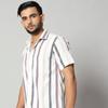 Camicia a maniche corte da uomo a righe bianche in 100% cotone pettinato - 120 GSM