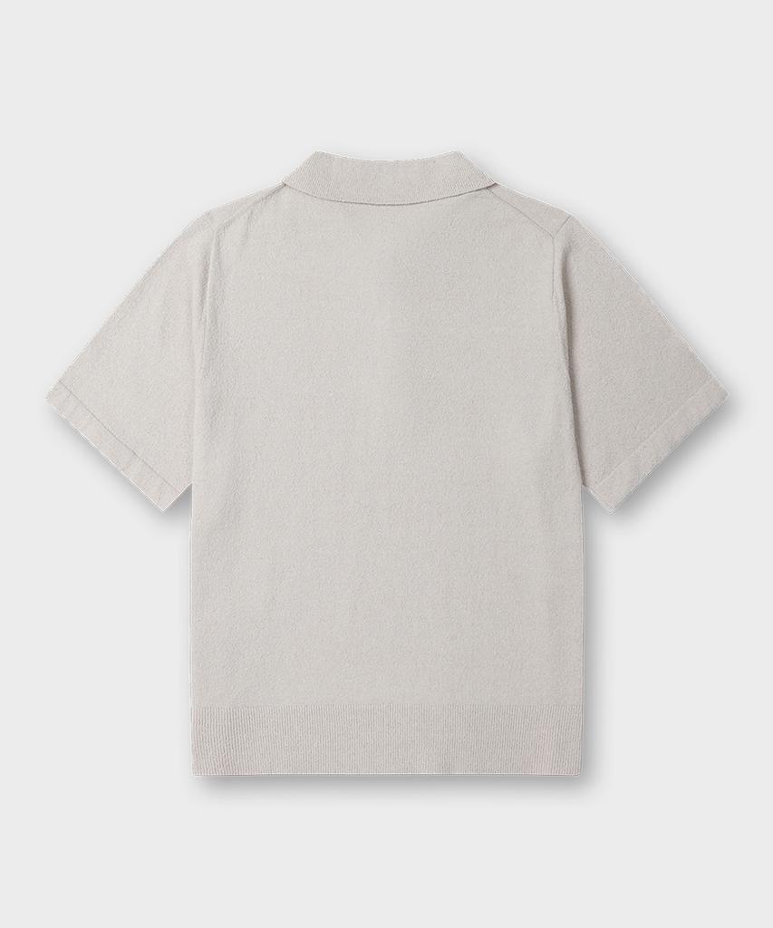 Teildeon Dickie Short Sleeve Boucle Yarn Knit Polo Shirts Light Gray