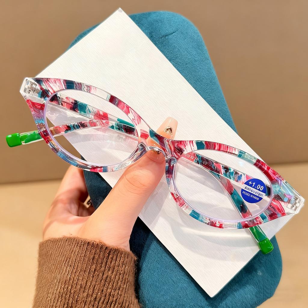 New oval Small Frame Reading Glasses Ultralight Anti Blue Light Presbyopic Glasses Women Stylish Printing Far Sight Eyewear +4.0