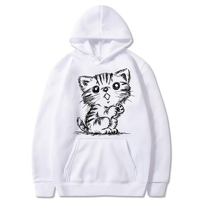 Autumn and Winter Cat Cartoon Printed Hoodie Classic Style College Style Men's and Women's Pullovers Fashionable Warm Hoodie